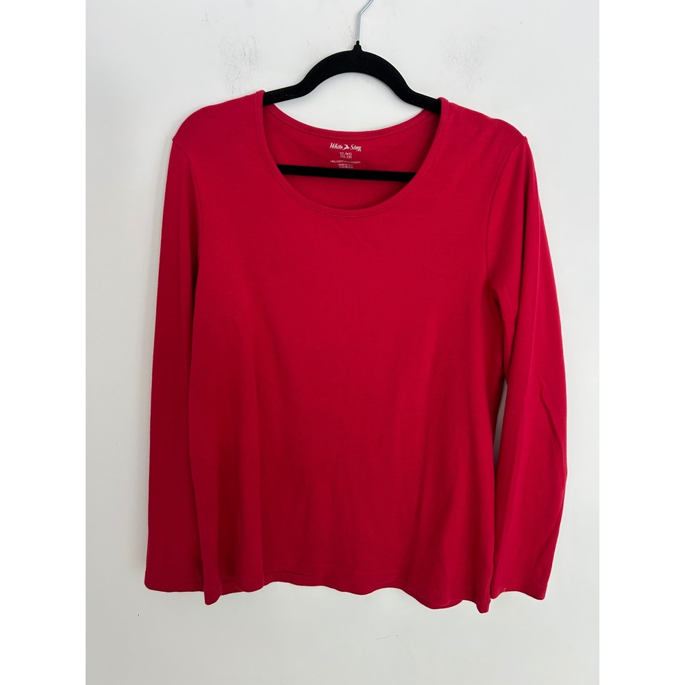 White Stag Womens XL Red Long Sleeve Crew Neck 100% Cotton Tee Shirt Top